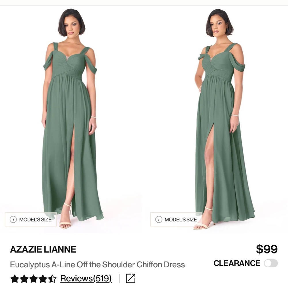 Azazie Lianne Eucalyptus Green Sleeveless bridesmaid dress size 10
